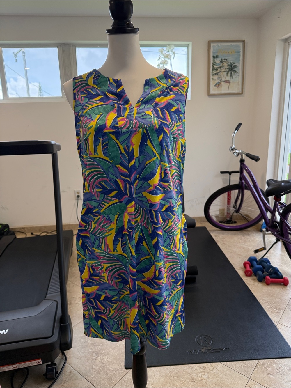Caribbean Joe Tropical Leaf-Print Sleeveless dress Small